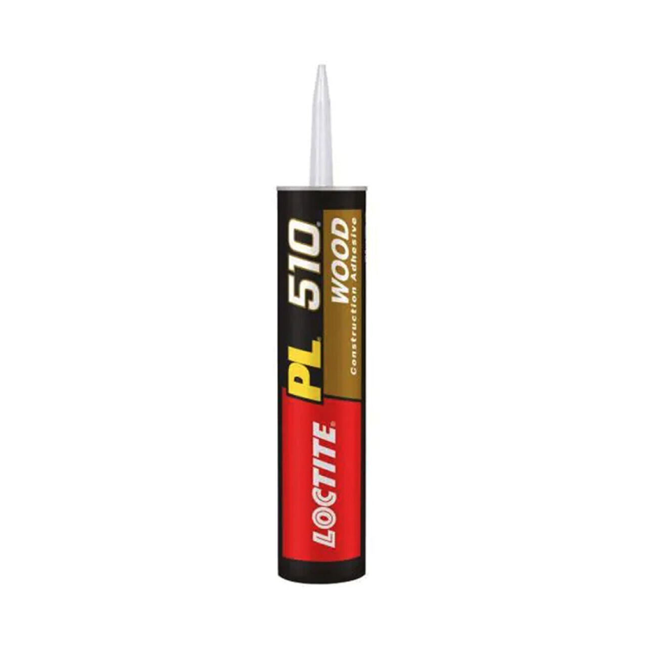 A 10 oz. tube of Go Build PL Wood Adhesive, featuring a pointed nozzle and branded The Fastest Way To Build, is ideal for creating strong bonds in wood construction projects.